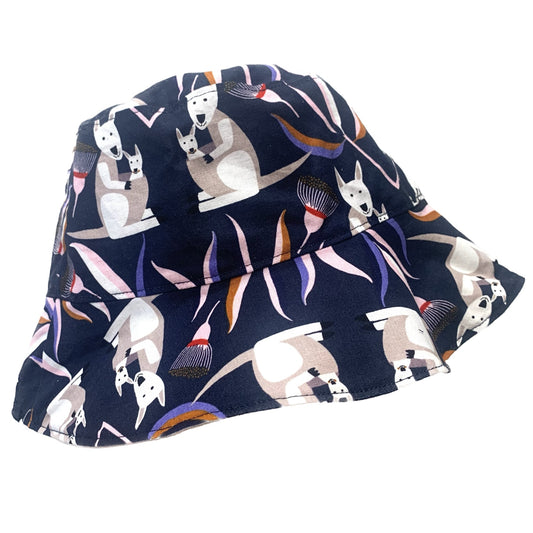 Teacups n Quilts - Navy Kangaroos Fabric Hat - Kids Size Medium