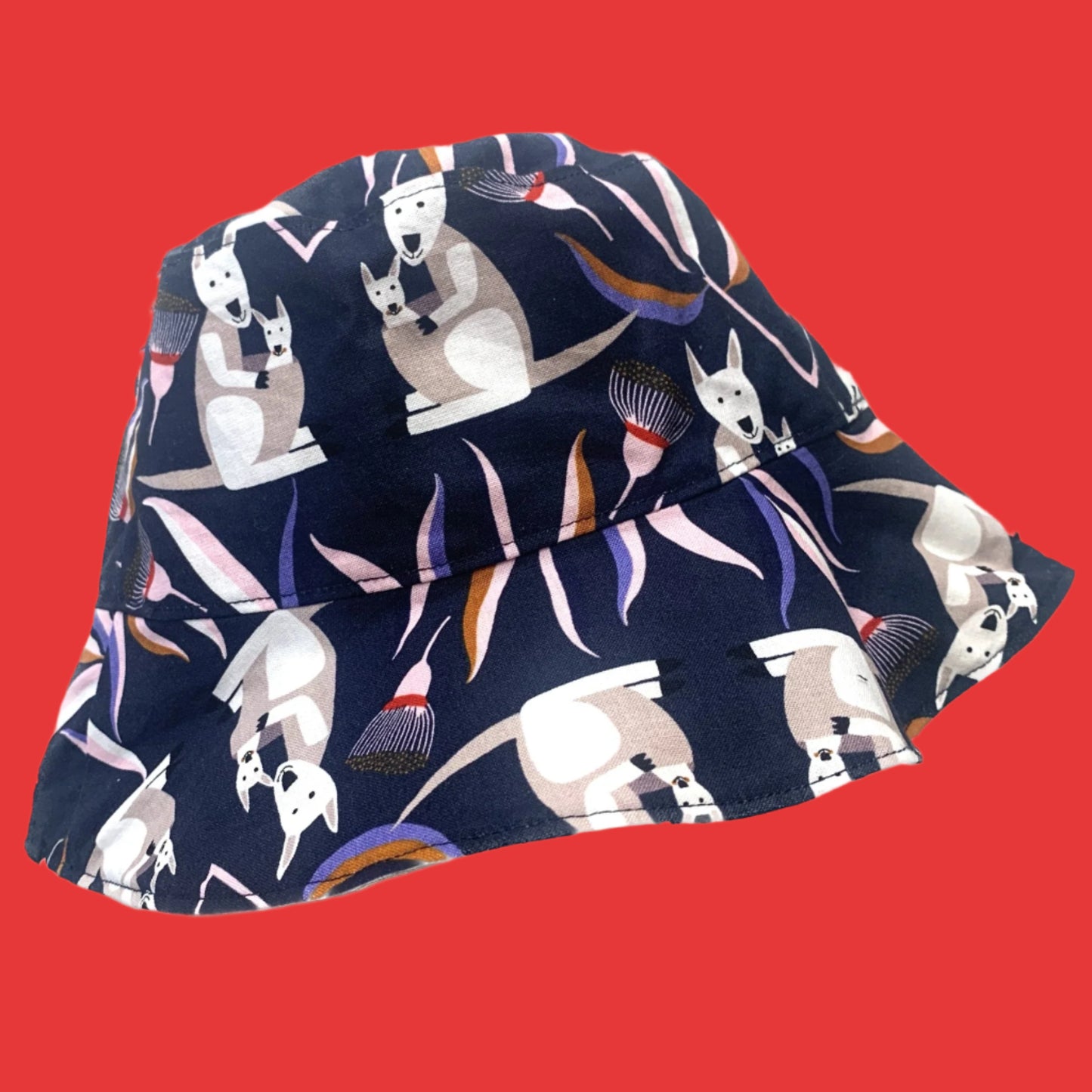 Teacups n Quilts - Navy Kangaroos Fabric Hat - Kids Size Medium