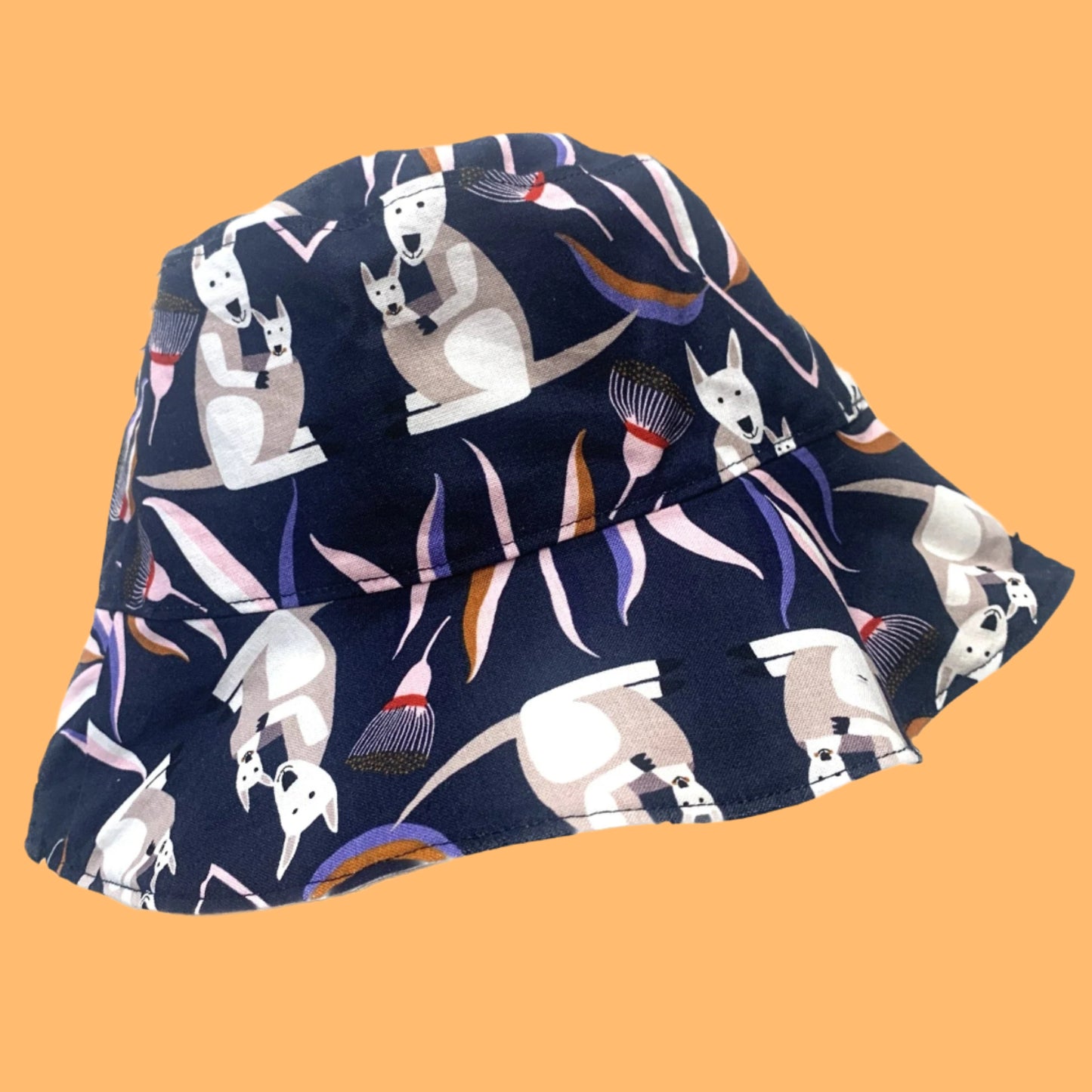 Teacups n Quilts - Navy Kangaroos Fabric Hat - Kids Size Large
