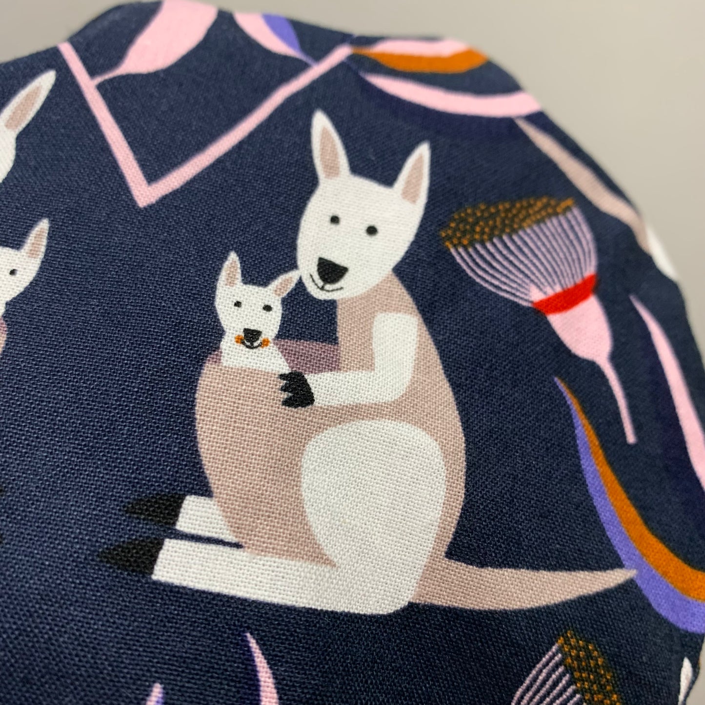 Teacups n Quilts - Navy Kangaroos Fabric Hat - Kids Size Medium