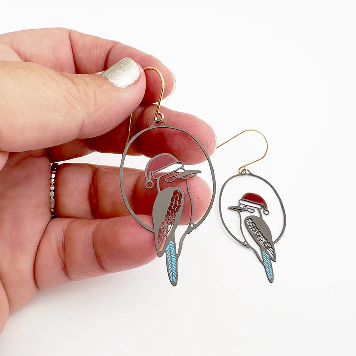 DENZ & CO- Midi Christmas Kookaburra earrings Brown//Blue/Red - DANGLE EARRINGS