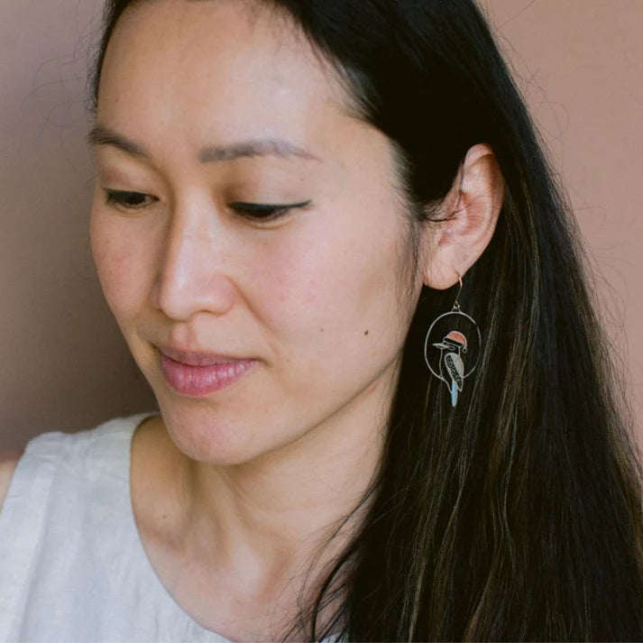 DENZ & CO- Midi Christmas Kookaburra earrings Brown//Blue/Red - DANGLE EARRINGS