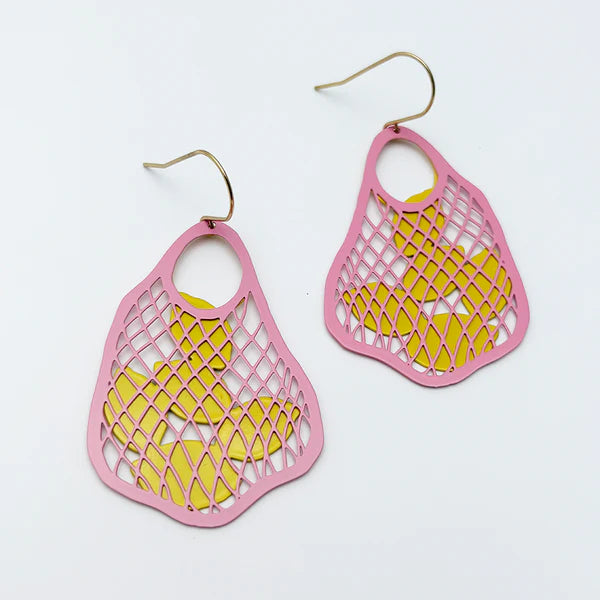 DENZ & CO - String Bag earrings in Pink with Lemons - DANGLE EARRINGS