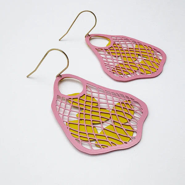 DENZ & CO - String Bag earrings in Pink with Lemons - DANGLE EARRINGS