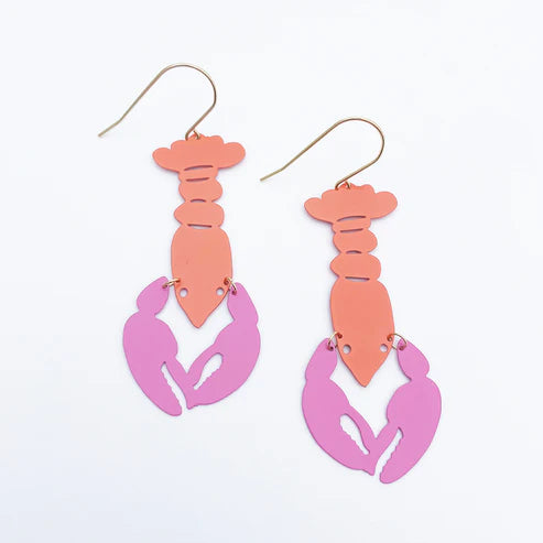 DENZ & CO - Lobsters - Pink & Orange Painted steel dangles