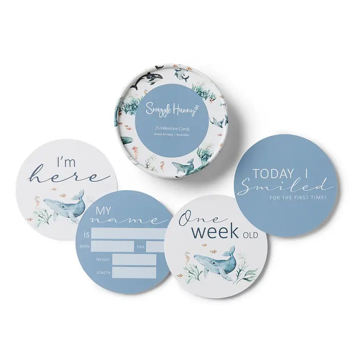 SNUGGLE HUNNY Ocean & Indigo Reversible Milestone Cards