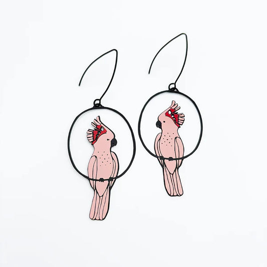 DENZ & CO- Major Mitchell Pink Cockatoo in Colour- DANGLE EARRINGS