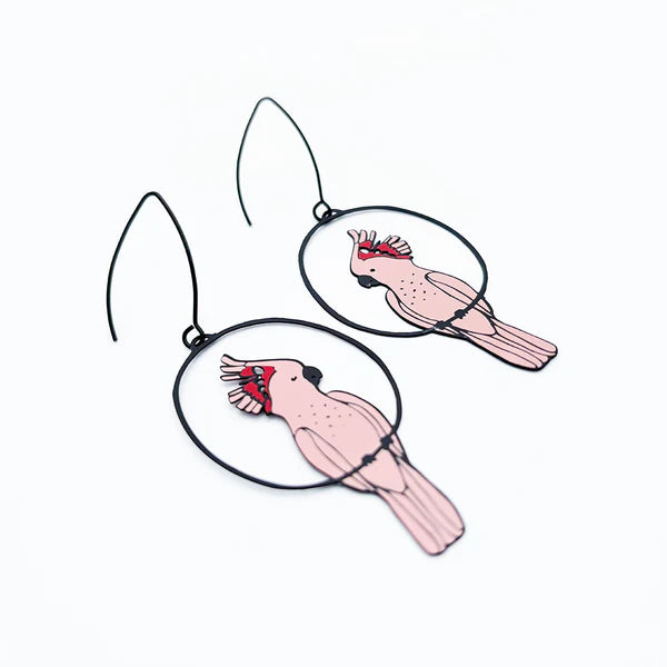 DENZ & CO- Major Mitchell Pink Cockatoo in Colour- DANGLE EARRINGS