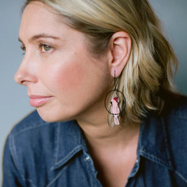 DENZ & CO- Major Mitchell Pink Cockatoo in Colour- DANGLE EARRINGS