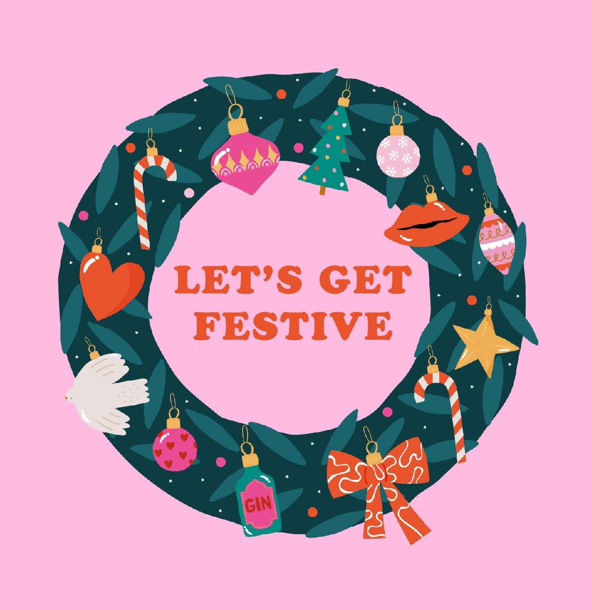 NUOVO - "LET'S GET FESTIVE" CHRISTMAS SMALL SQUARE GREETING CARD