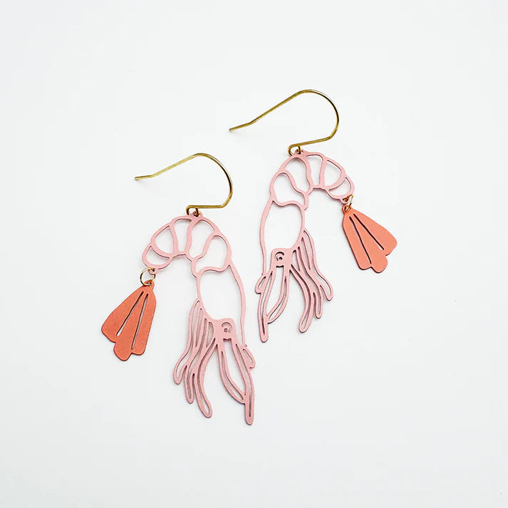DENZ & CO- Midi Prawn dangle earrings in Coral - DANGLE EARRINGS