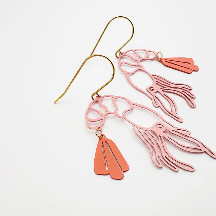 DENZ & CO- Midi Prawn dangle earrings in Coral - DANGLE EARRINGS