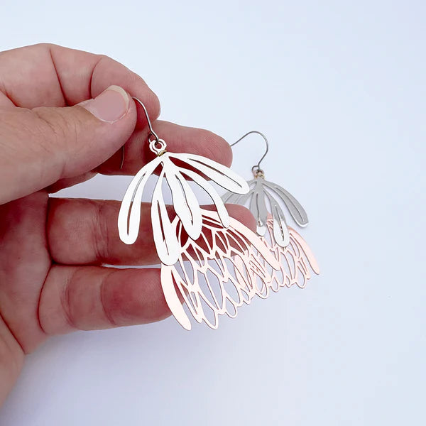 DENZ & CO- 2 Piece Protea flowers in Silver/Rose Gold - DANGLE EARRINGS