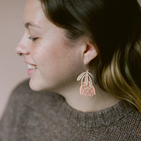 DENZ & CO- 2 Piece Protea flowers in Silver/Rose Gold - DANGLE EARRINGS