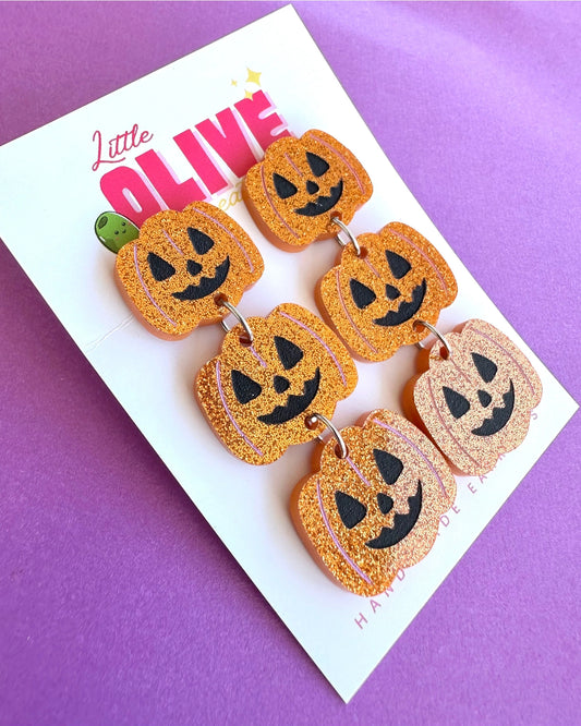 LITTLE OLIVE CREATES - Hand-Painted Pumpkin Dangle Earrings