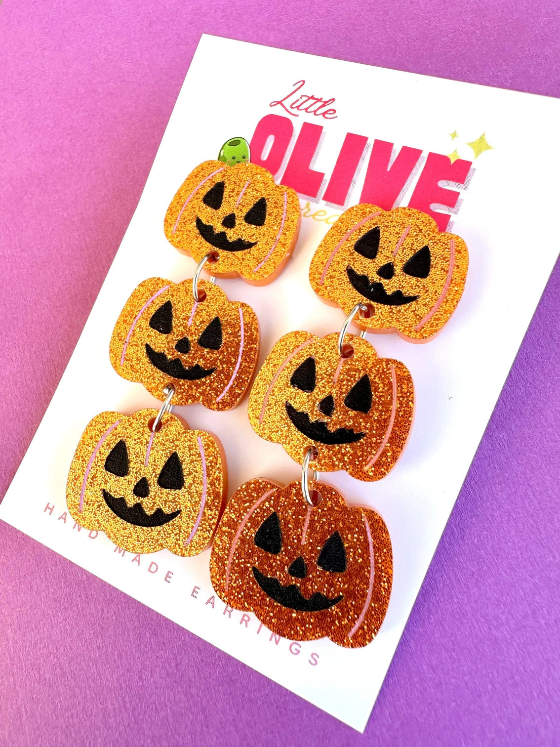 LITTLE OLIVE CREATES - Hand-Painted Pumpkin Dangle Earrings