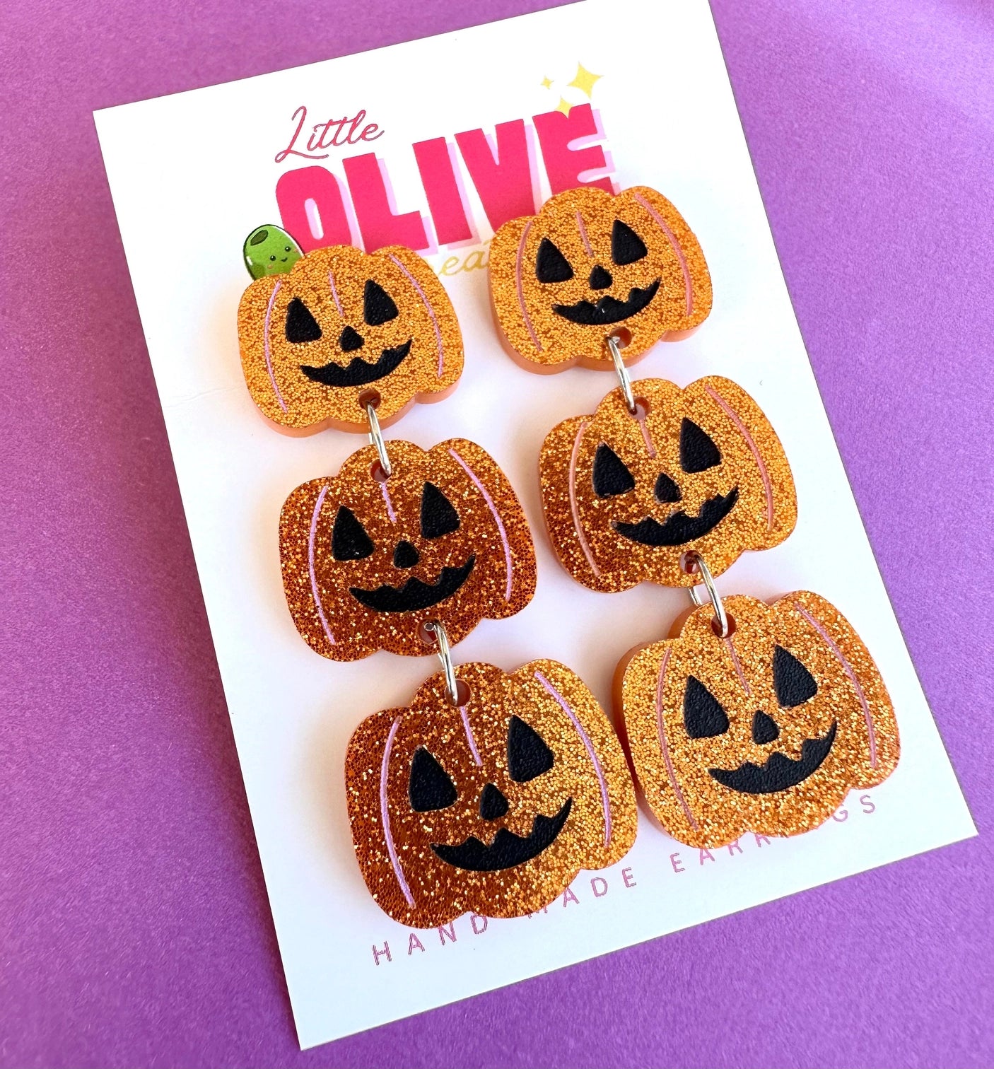 LITTLE OLIVE CREATES - Hand-Painted Pumpkin Dangle Earrings