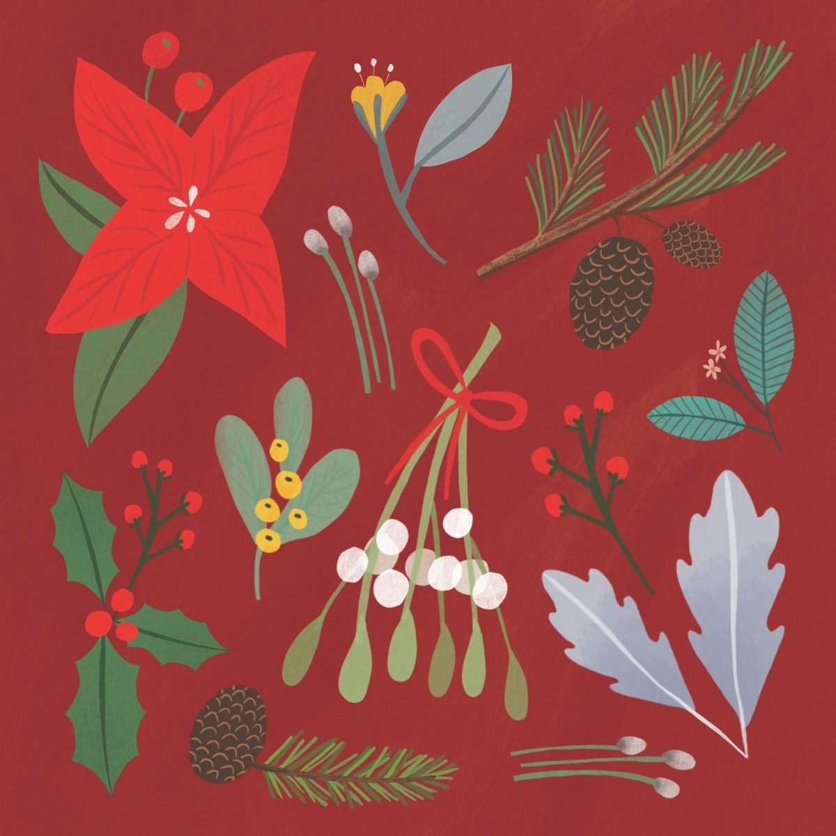 NUOVO - "MERRY FLORALS" SMALL CHRISTMAS SQUARE CARD