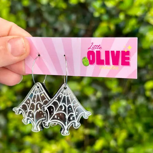 LITTLE OLIVE CREATES - Double-Layered Spider Web Cobweb Dangle Earrings