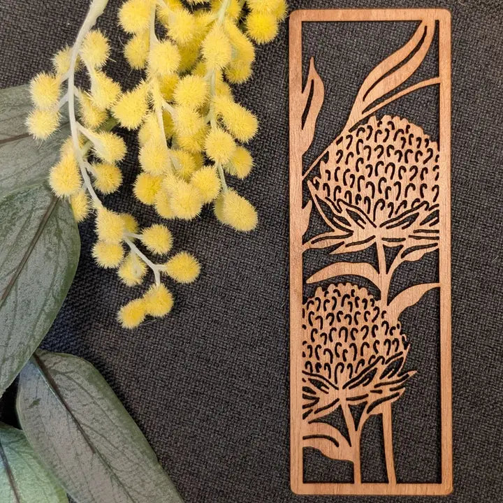STRAYA ART- Waratah Flowers- Wooden Bookmark