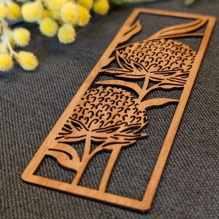 STRAYA ART- Waratah Flowers- Wooden Bookmark