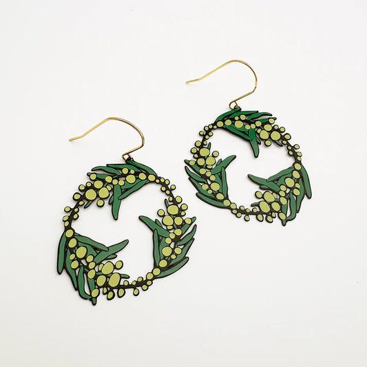 DENZ & CO- Wattle Wreath earrings in Black/Green/Yellow - DANGLE EARRINGS