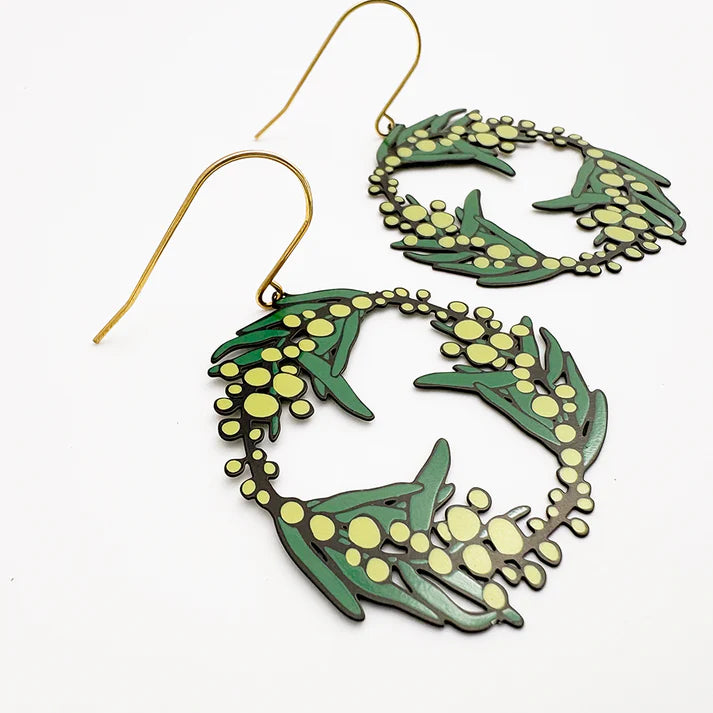 DENZ & CO- Wattle Wreath earrings in Black/Green/Yellow - DANGLE EARRINGS
