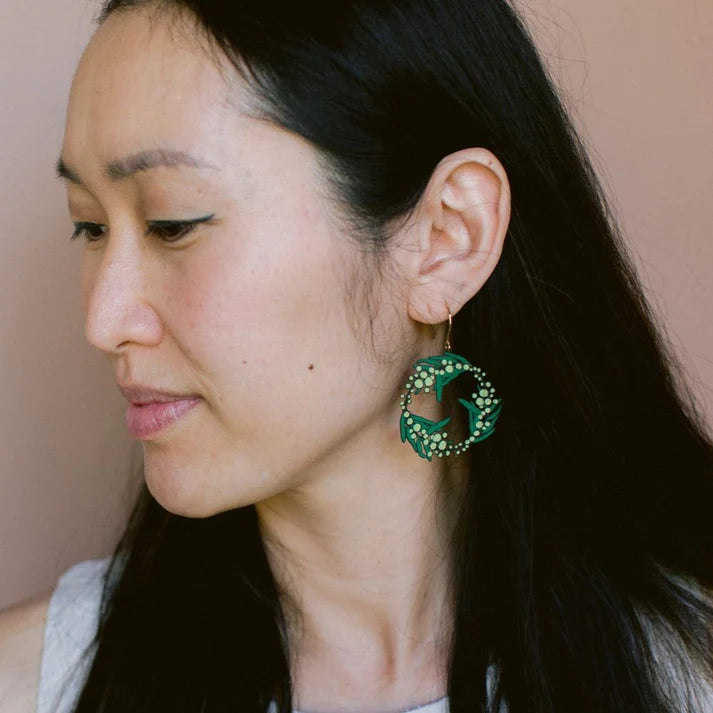 DENZ & CO- Wattle Wreath earrings in Black/Green/Yellow - DANGLE EARRINGS