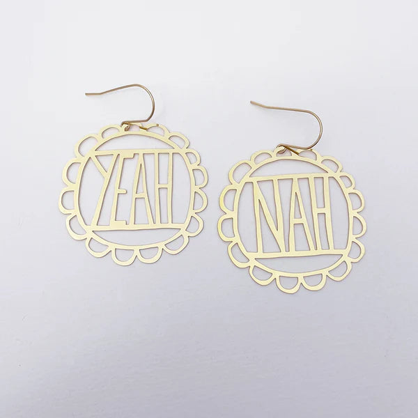 DENZ & CO- YEAH NAH in GOLD- DANGLE EARRINGS