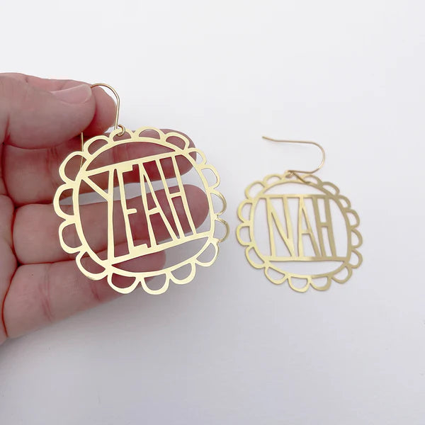 DENZ & CO- YEAH NAH in GOLD- DANGLE EARRINGS