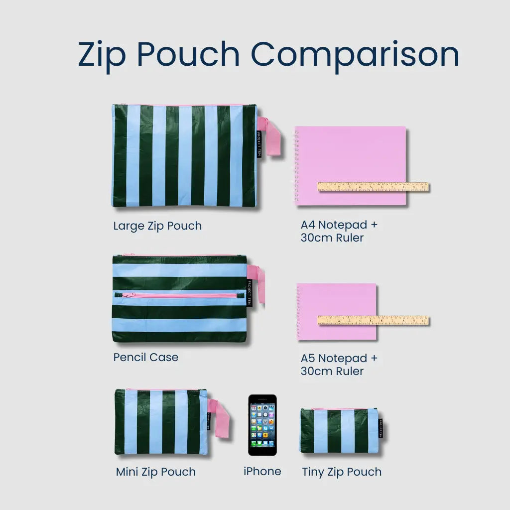 PROJECT TEN - "Blue Palm"- LARGE Zip Pouch