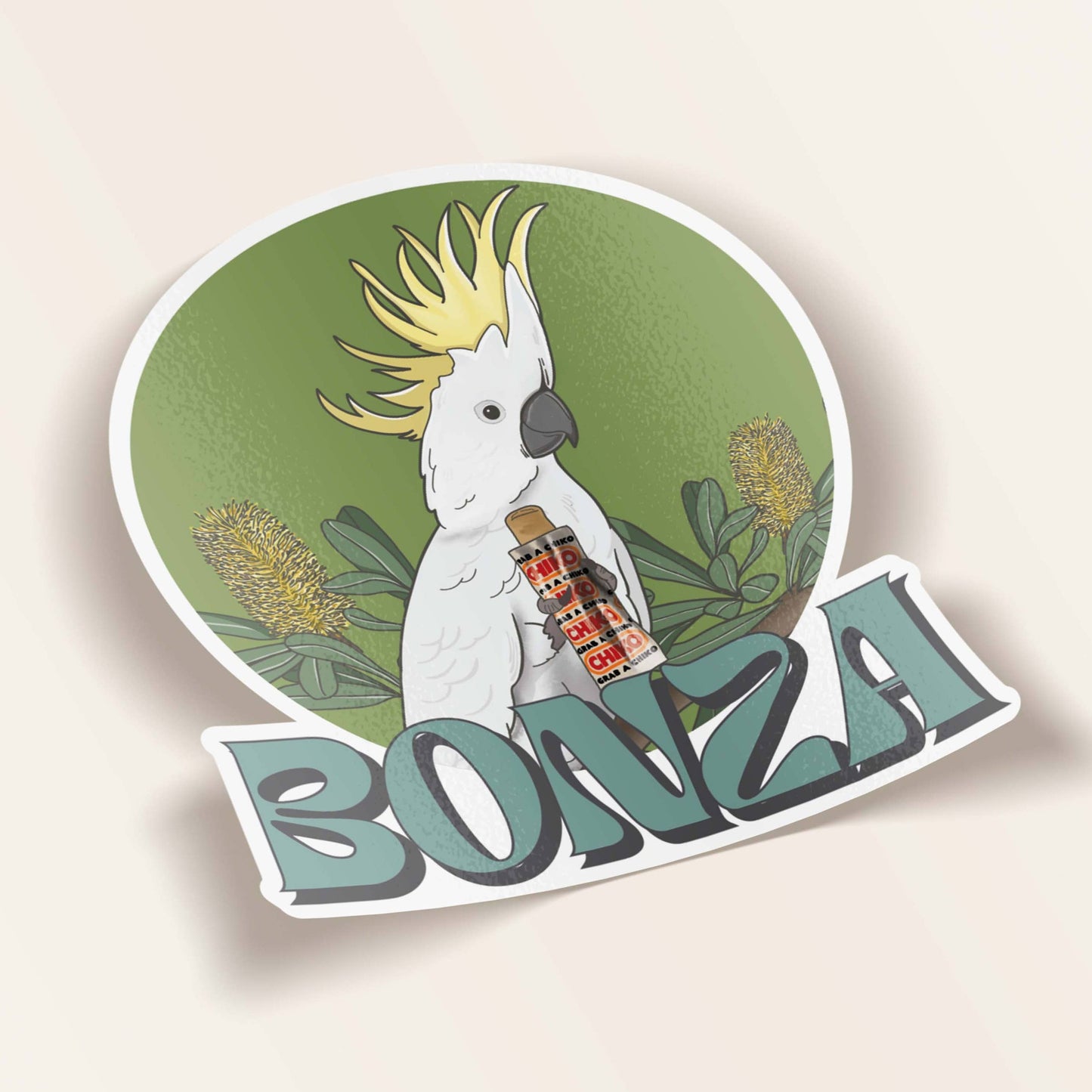 GREEN MINI- Cockatoo with Snack Sticker
