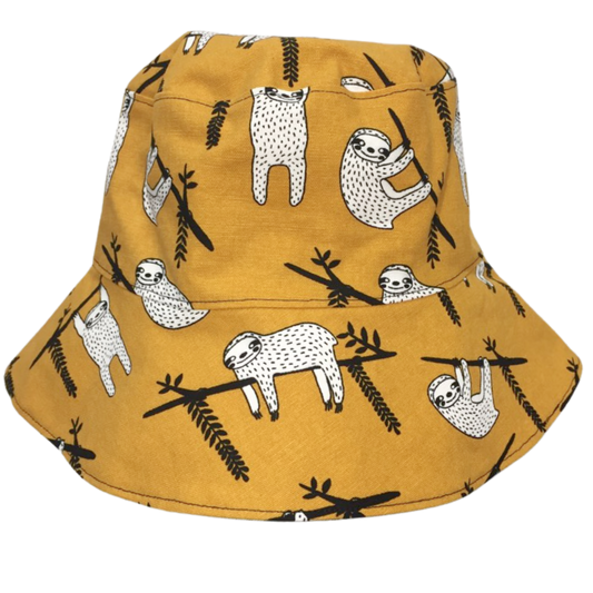 Teacups n Quilts- Mustard Sloths Fabric Hat- Adult Size
