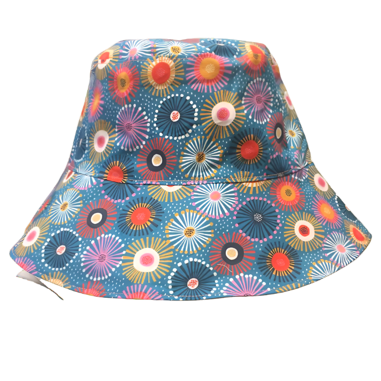 Teacups n Quilts- Teal Gum Blossom Fabric Hat - Adult Size
