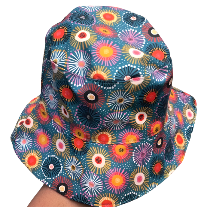 Teacups n Quilts- Teal Gum Blossom Fabric Hat - Adult Size