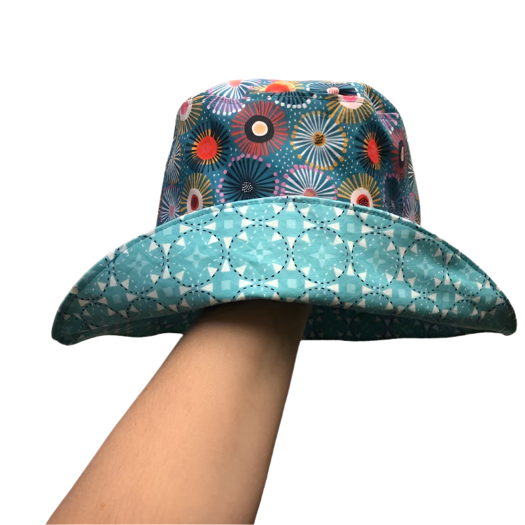Teacups n Quilts- Teal Gum Blossom Fabric Hat - Adult Size