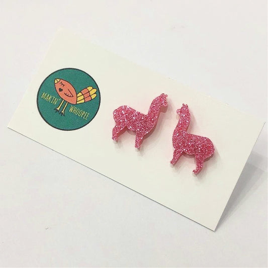 MAKIN' WHOOPEE - "Llama" Stud Earrings - Pink Glitter