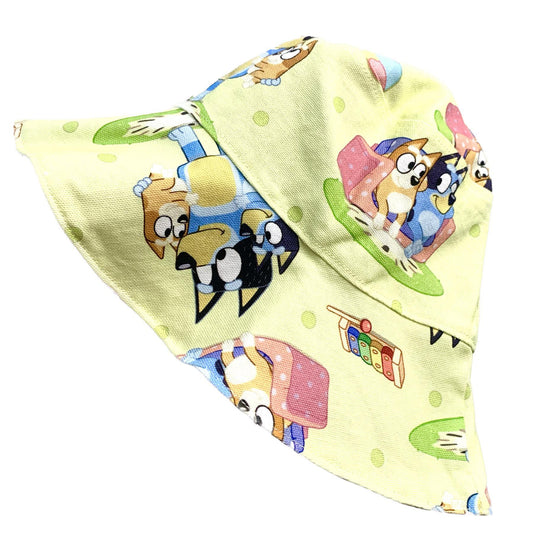 Teacups n Quilts- Bluey & Bingo Yellow Fabric Hat- Kids Size Large