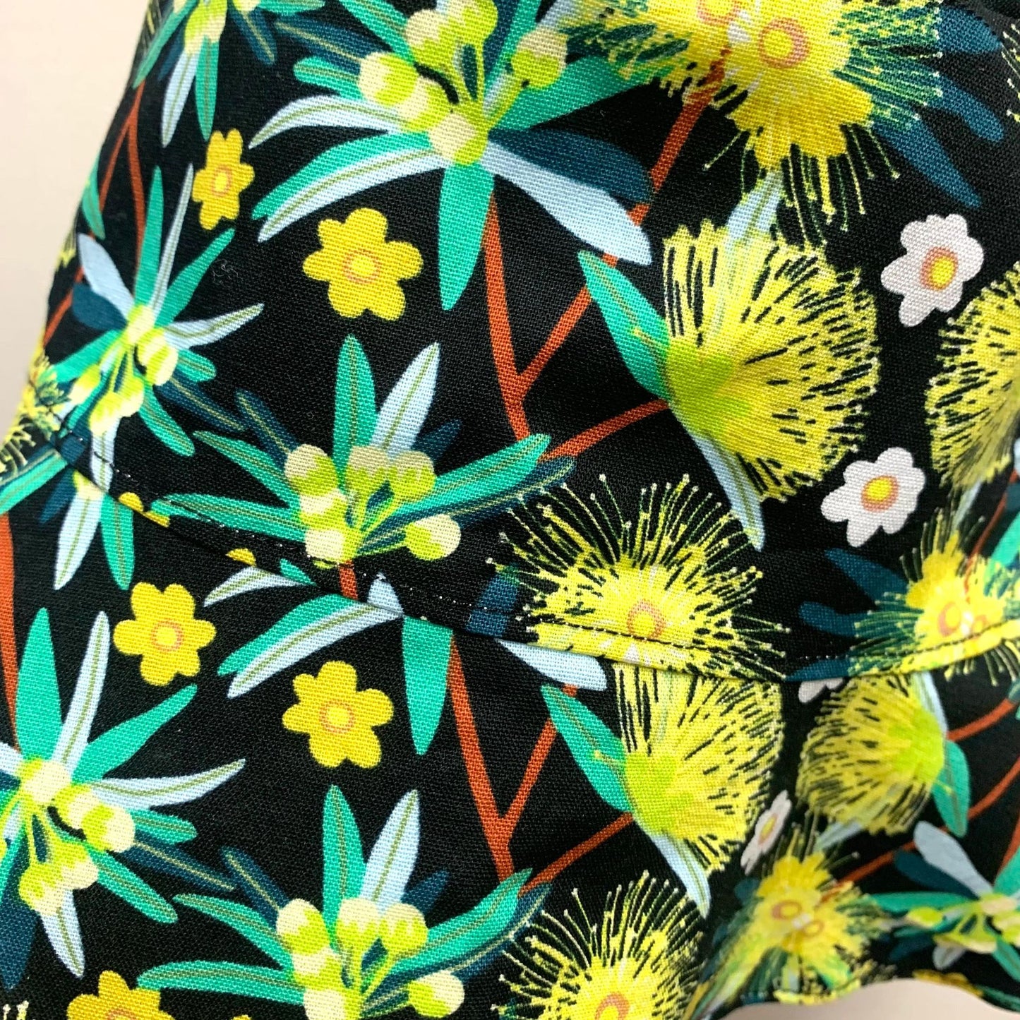 Teacups n Quilts- Yellow Gum Ponytail Fabric Hat- Adult Size
