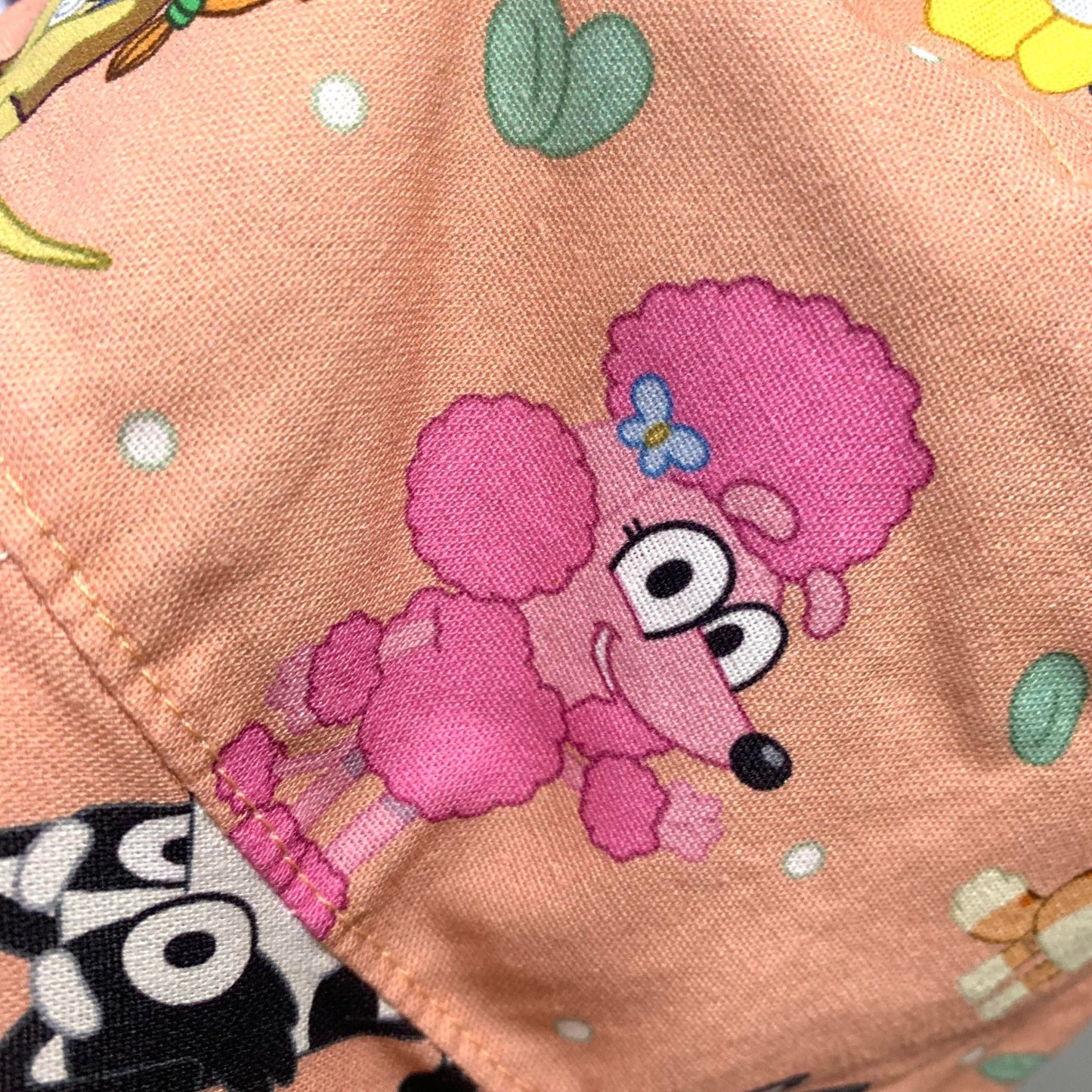 Teacups n Quilts- Bluey Characters Peach Fabric Hat- Kids Size Large