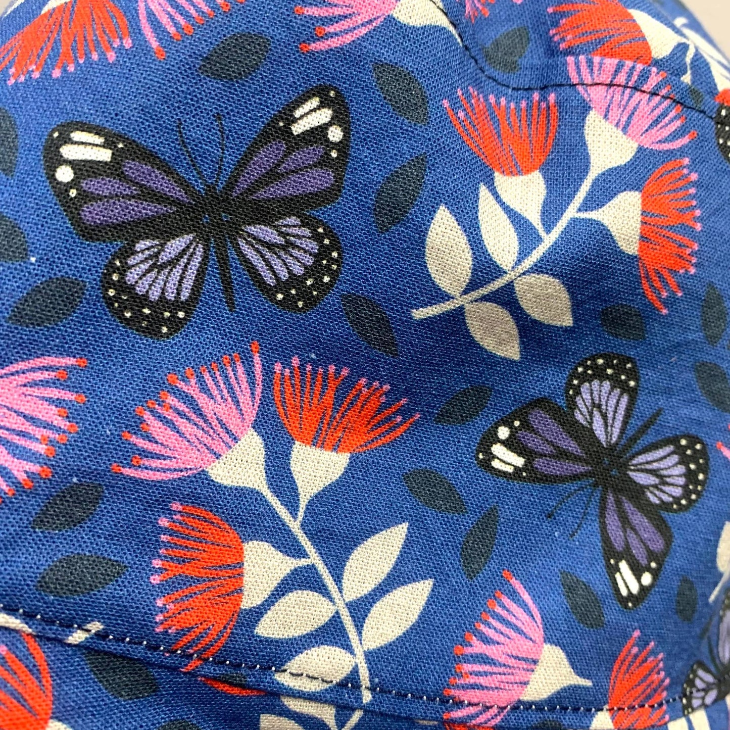 Teacups n Quilts- Butterflies & Gum Flowers print with Pony Tail Fabric Hat - Adult Size