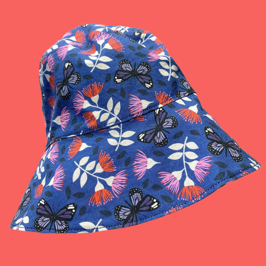 Teacups n Quilts- Butterflies & Gum Flowers print with Pony Tail Fabric Hat - Adult Size