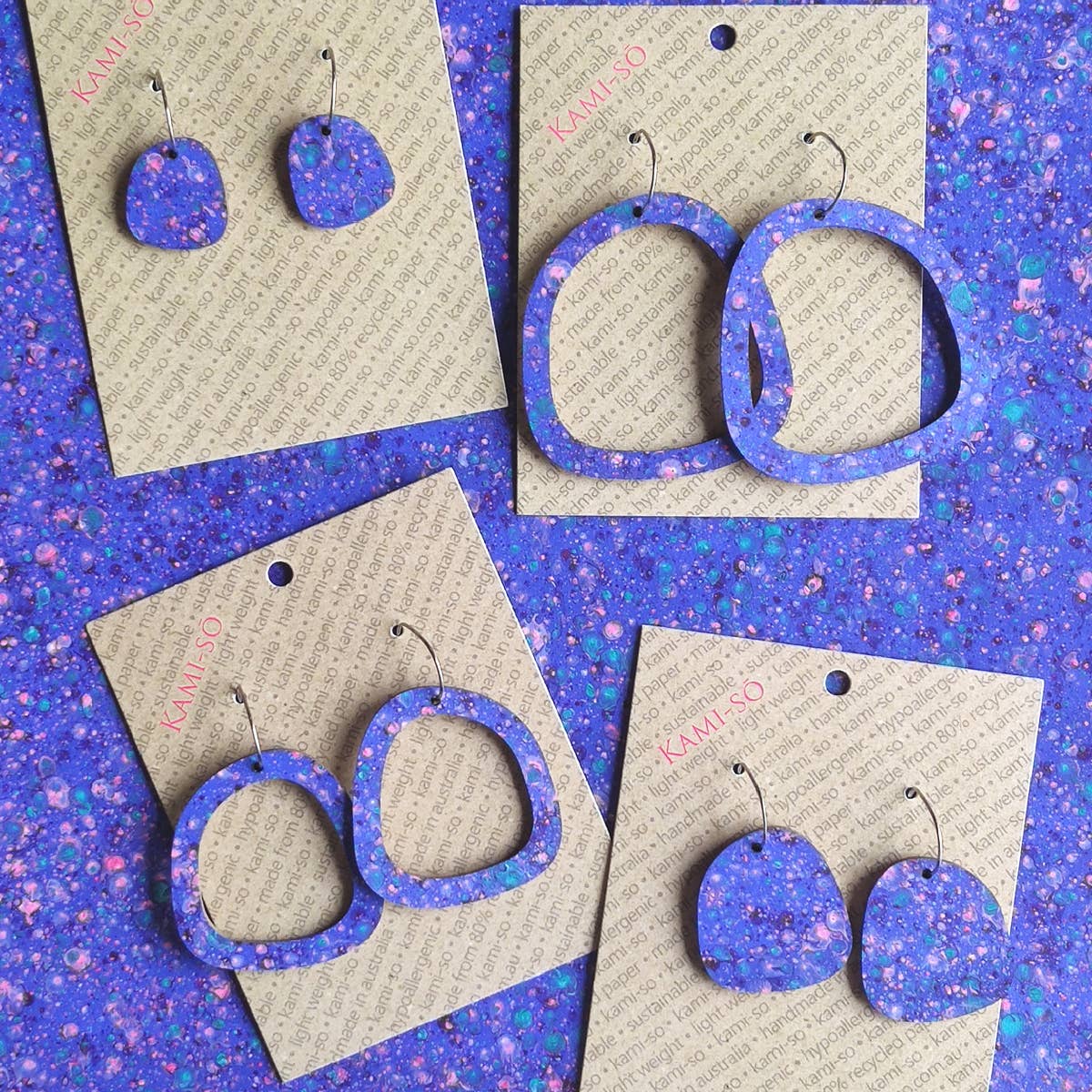 KAMI-SO- Square Recycled Paper Earrings - Blue Speckle: Square