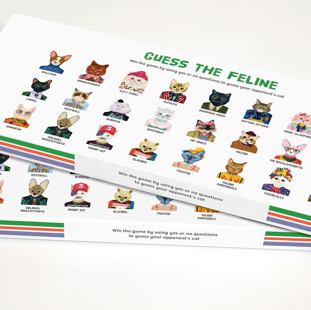 Guess the Feline game with cat illustrations and text on a white background
