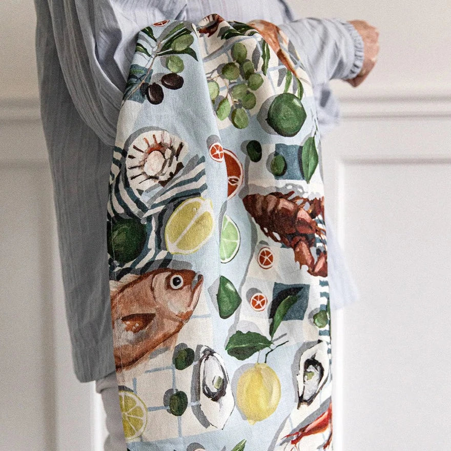 BESPOKE LETTERPRESS - "Fish & Citrus" Linen Tea Towels- Whitney Spicer