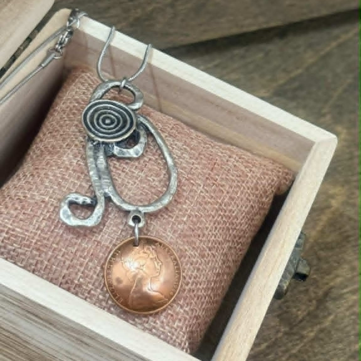 MOLLY MADE- 1966 Unique Two Cent Coin Pendant Necklace