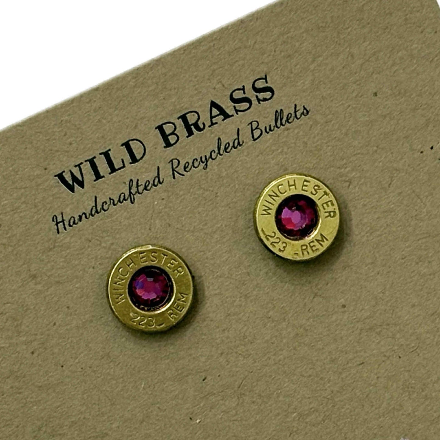 WILD BRASS- Small Studs- Dark Pink Swarovski Crystal