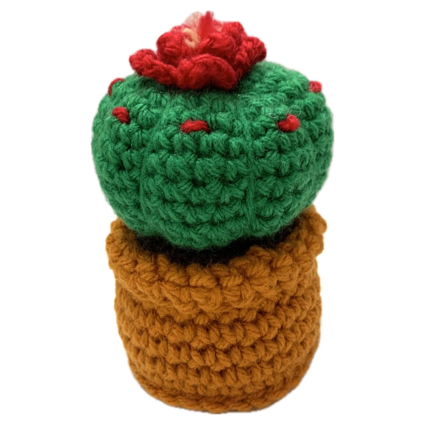 BEAKNITS- CROCHETED CACTUS #13- Short Bright Green & Red