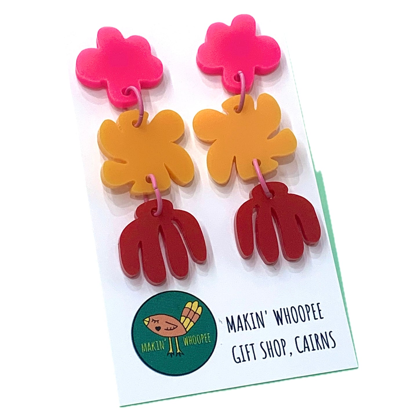 MAKIN' WHOOPEE - "Modern Blooms" - Trio Dangles - Hot Pink, Mango & Red