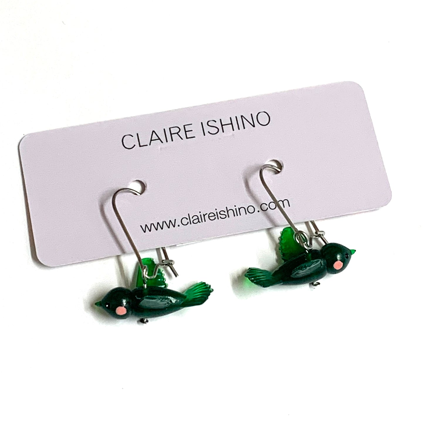 CLAIRE ISHINO- Lucky Bird Earrings - Forest Green